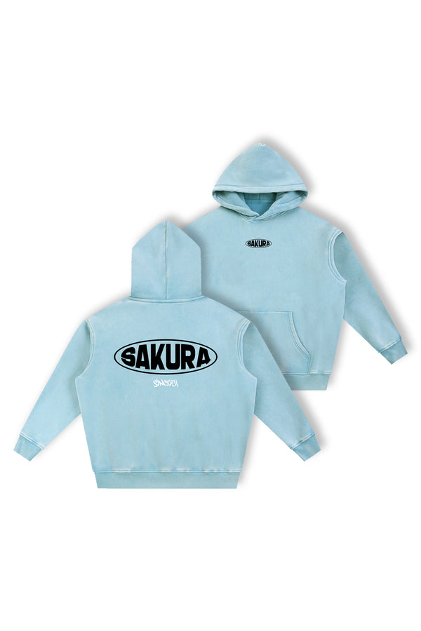 Light blue hoodie with 'Sakura' logo on a white background