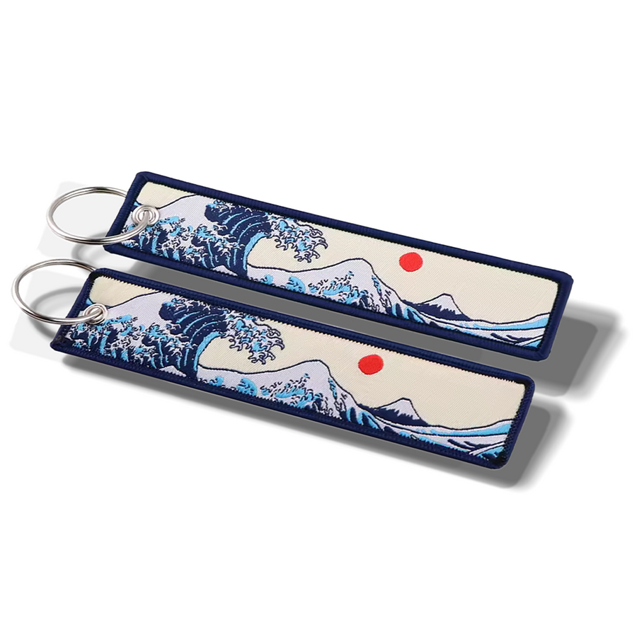 Keychains with wave design on a white background